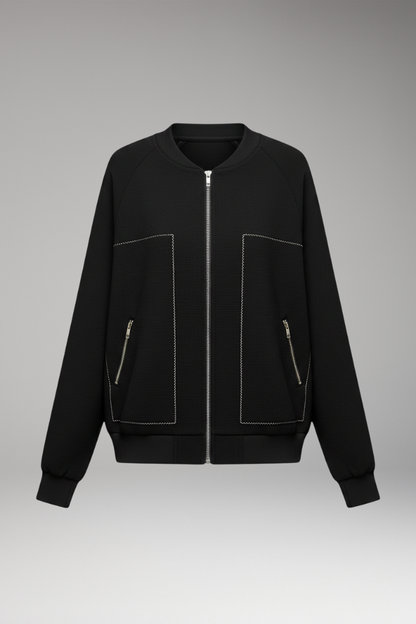 Women's Bomber Jacket Zip-Up Side Pockets - 
Fashinoza