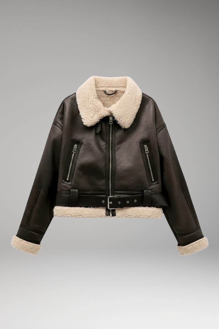 Women's Zip Up Belted Jacket - 
Fashinoza