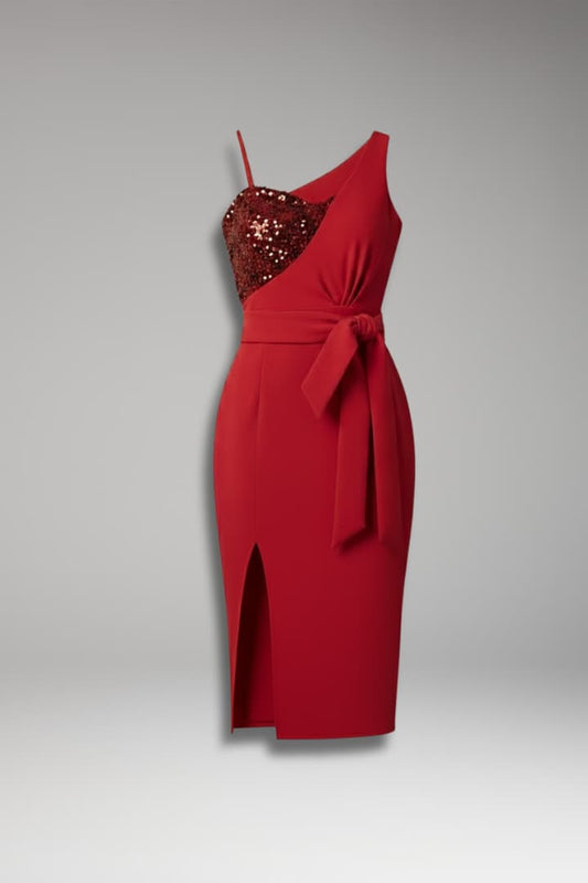 Women's Asymmetrical Sequin Bodycon Dress - 
Fashinoza
