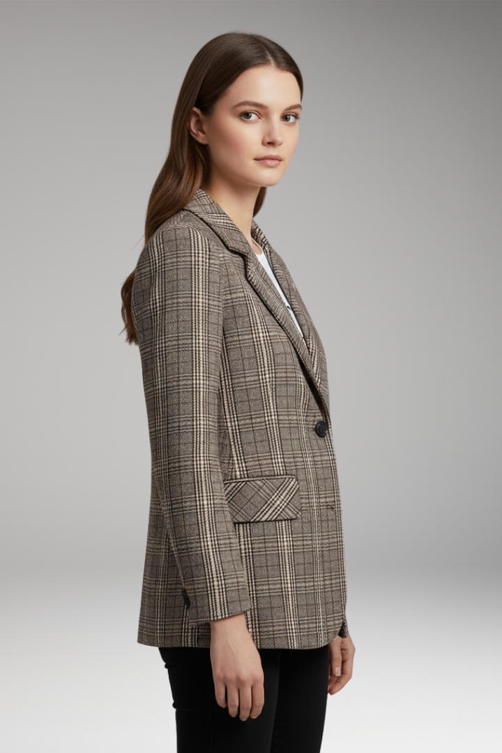 Women's Plaid Blazer Notched Collar