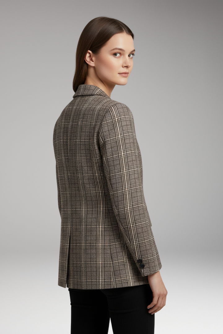 Women's Plaid Blazer Notched Collar