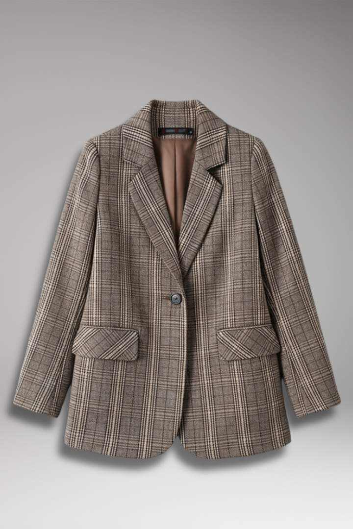Women's Plaid Blazer Notched Collar - 
Fashinoza