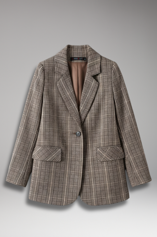 Women's Plaid Blazer Notched Collar - 
Fashinoza