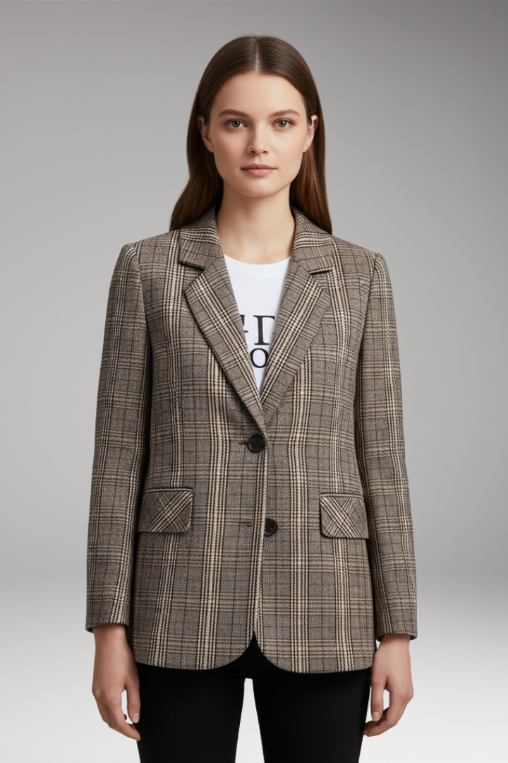 Women's Plaid Blazer Notched Collar