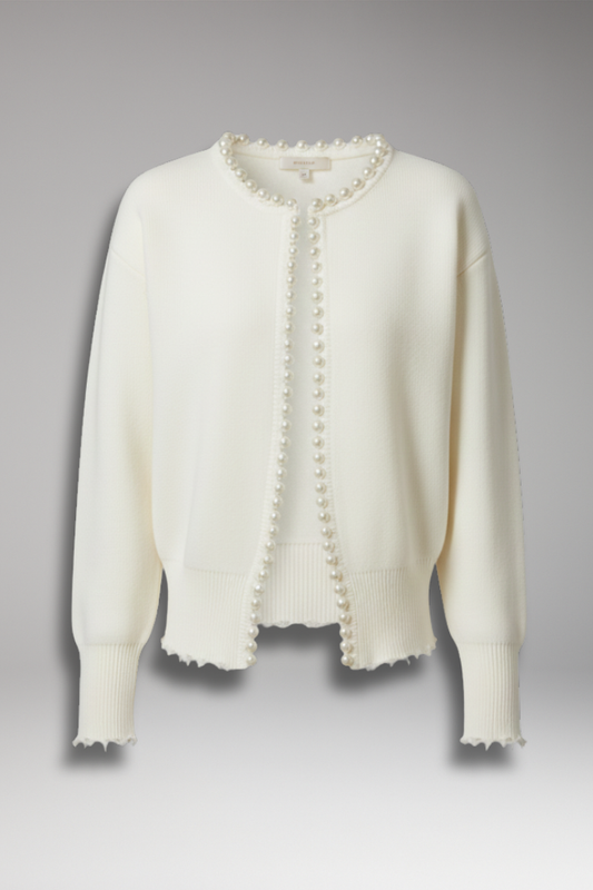 Women's Pearl Trim Cardigan Raw Hem - 
Fashinoza