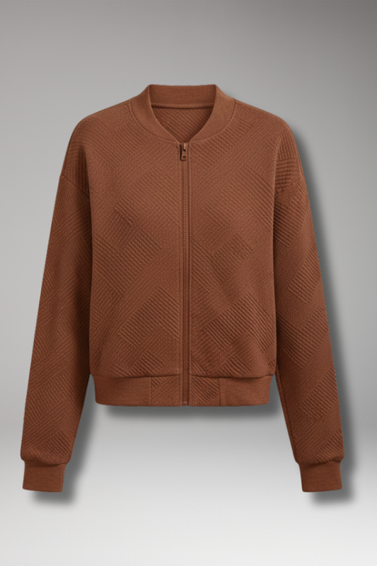 Women's Zip Cardigan Ribbed Hem - 
Fashinoza