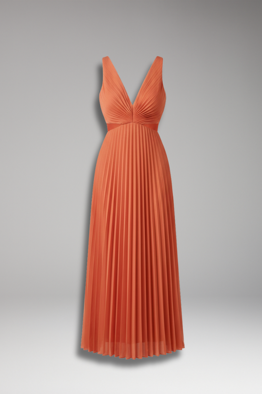 Women's V-Neck Dress Pleated Skirt - 
Fashinoza