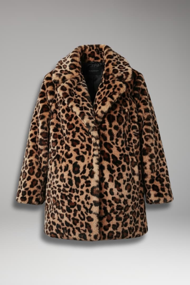 Women's Faux Fur Leopard Print Coat - 
Fashinoza