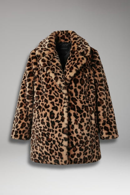 Women's Faux Fur Leopard Print Coat - 
Fashinoza