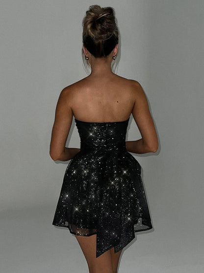 Pleated Strapless Mini Dress