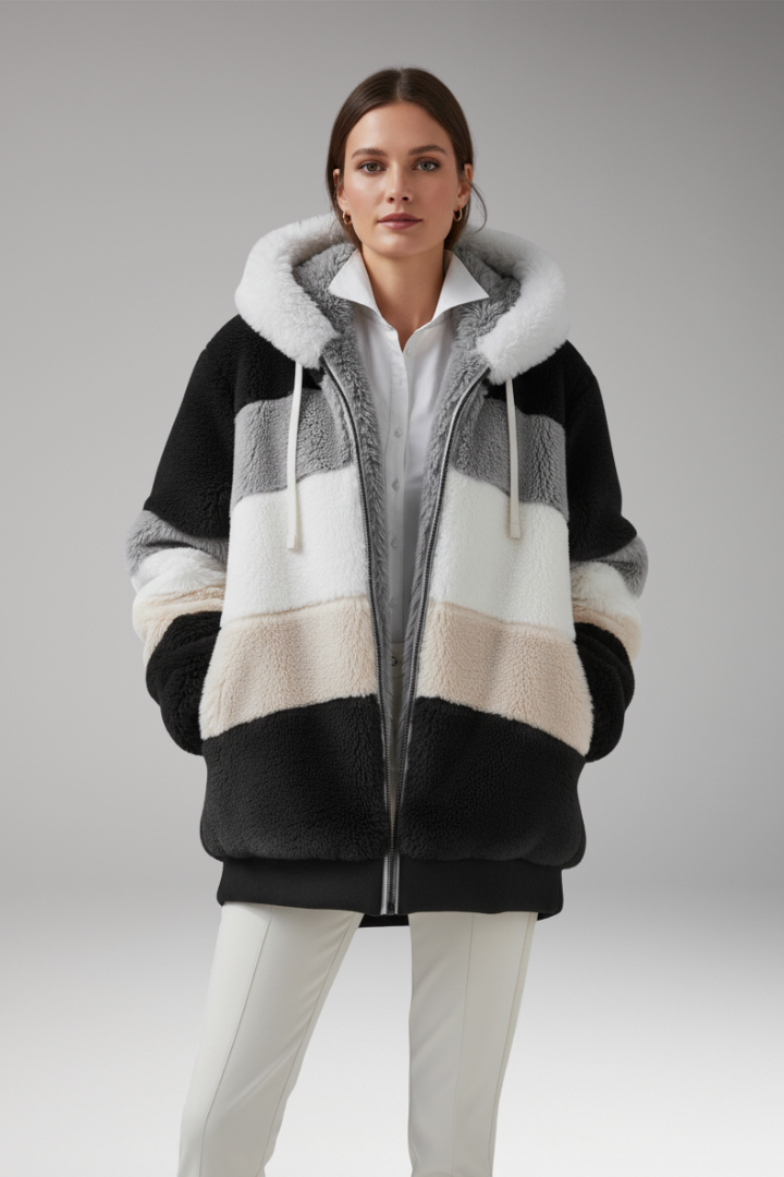 Women's Hooded Zip Coat Textured