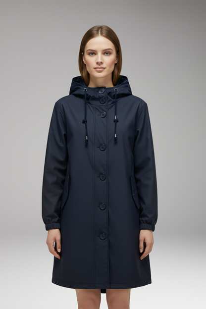 Women's Hooded Jacket Drawstring Button Closure