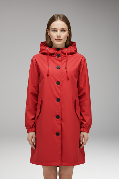 Women's Hooded Jacket Drawstring Button Closure