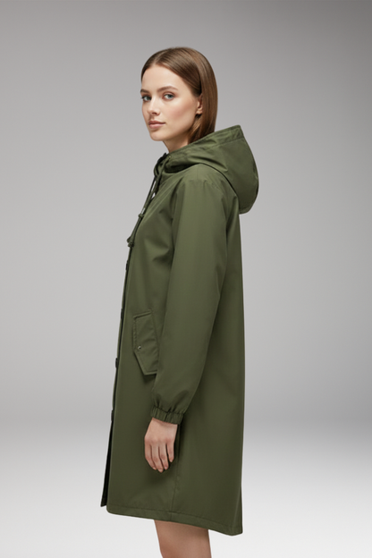 Women's Hooded Jacket Drawstring Button Closure