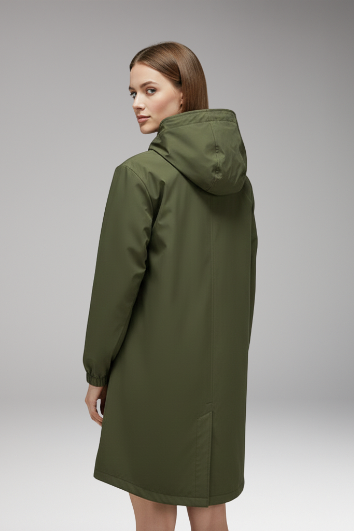 Women's Hooded Jacket Drawstring Button Closure