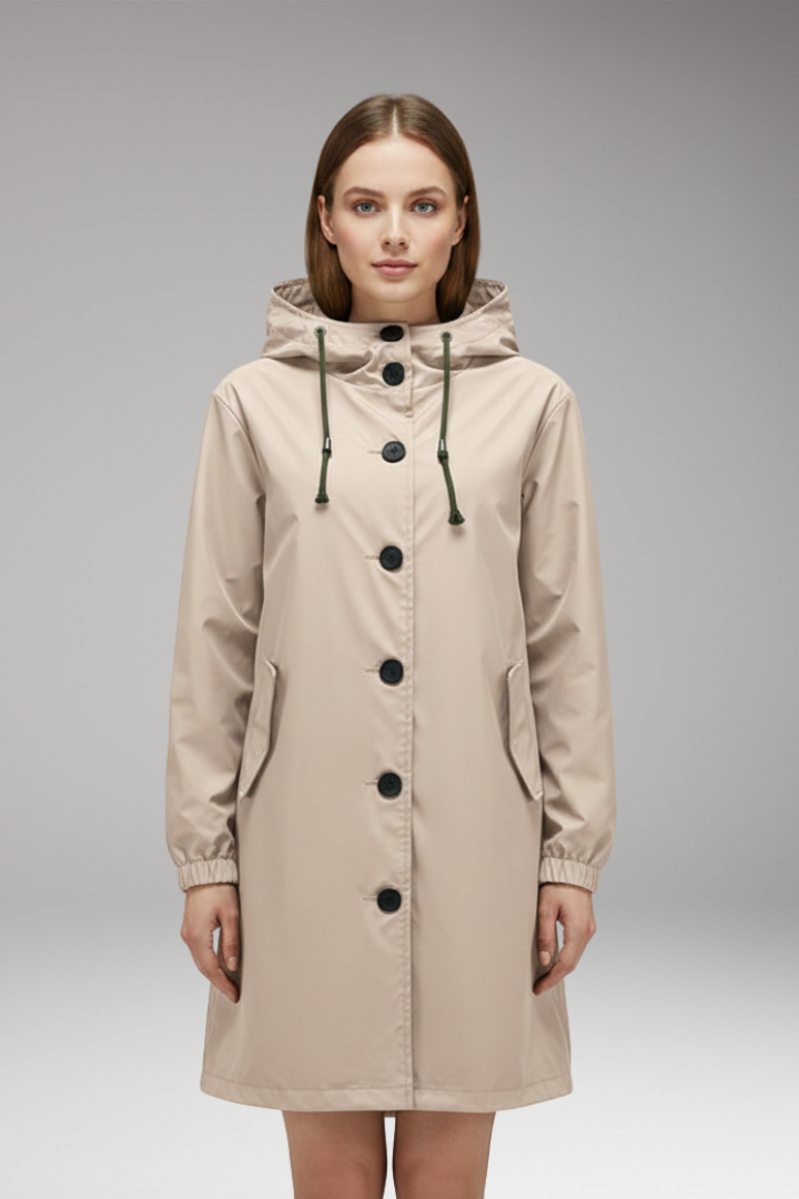 Women's Hooded Jacket Drawstring Button Closure