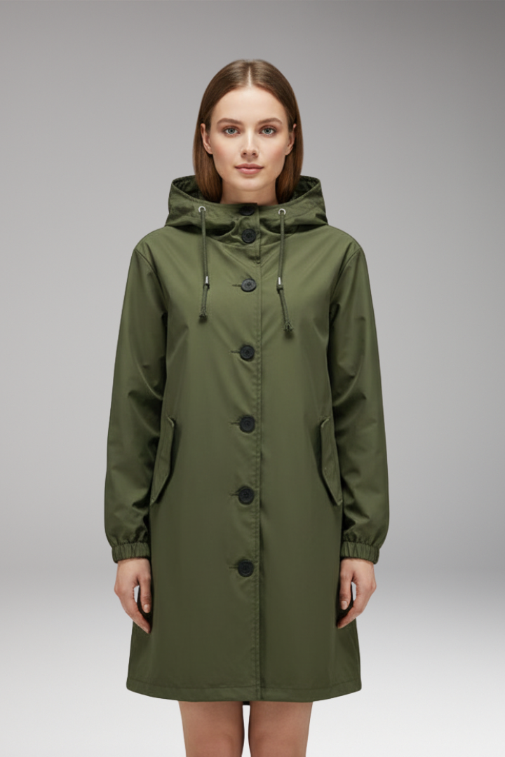 Women's Hooded Jacket Drawstring Button Closure