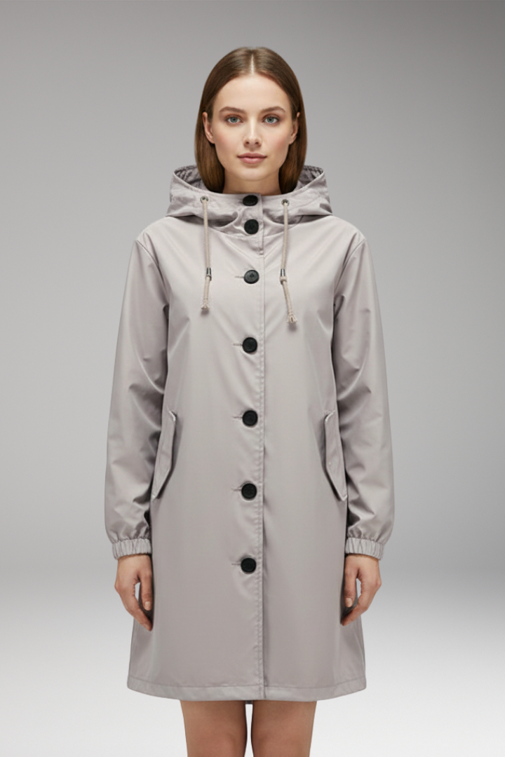 Women's Hooded Jacket Drawstring Button Closure