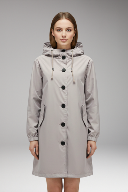 Women's Hooded Jacket Drawstring Button Closure