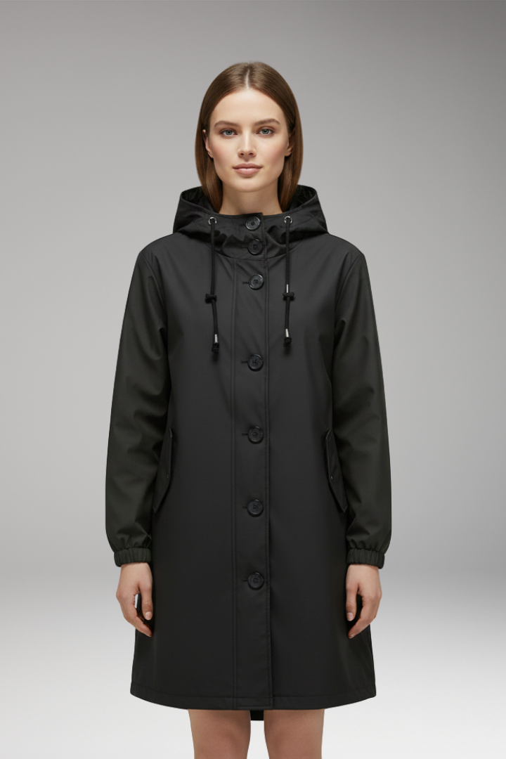 Women's Hooded Jacket Drawstring Button Closure