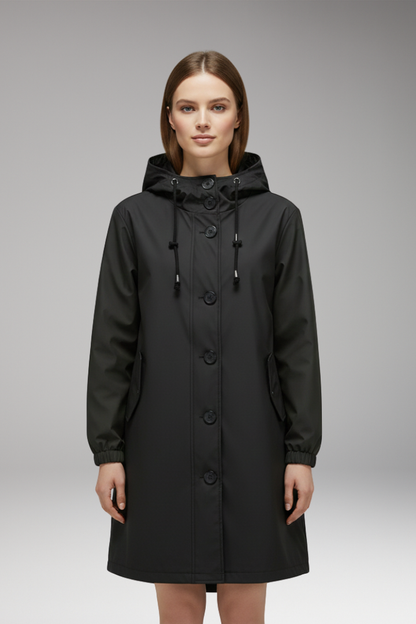 Women's Hooded Jacket Drawstring Button Closure