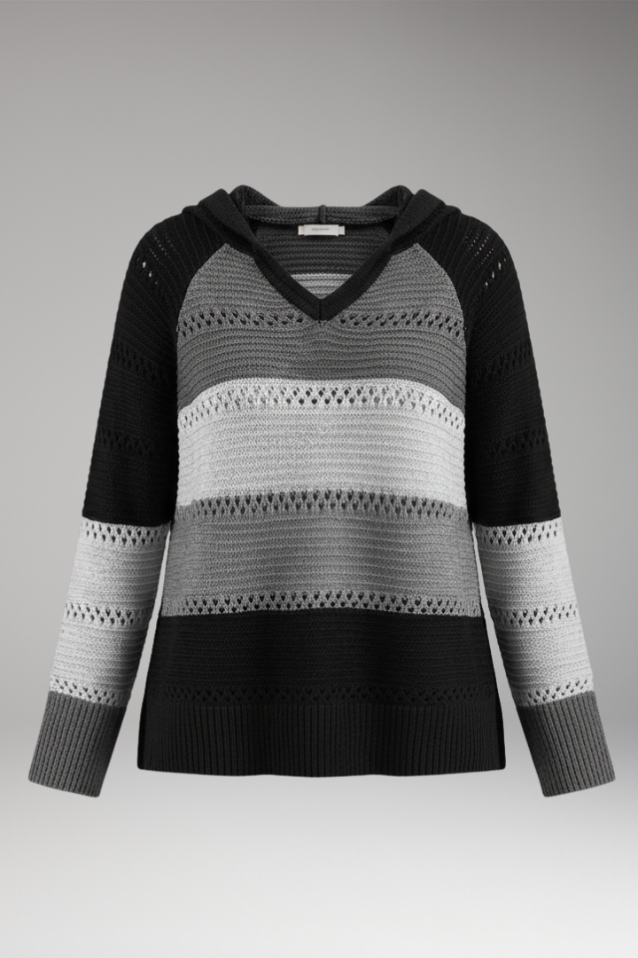Women's V-Neck Hoodie Ribbed Hem - 
Fashinoza