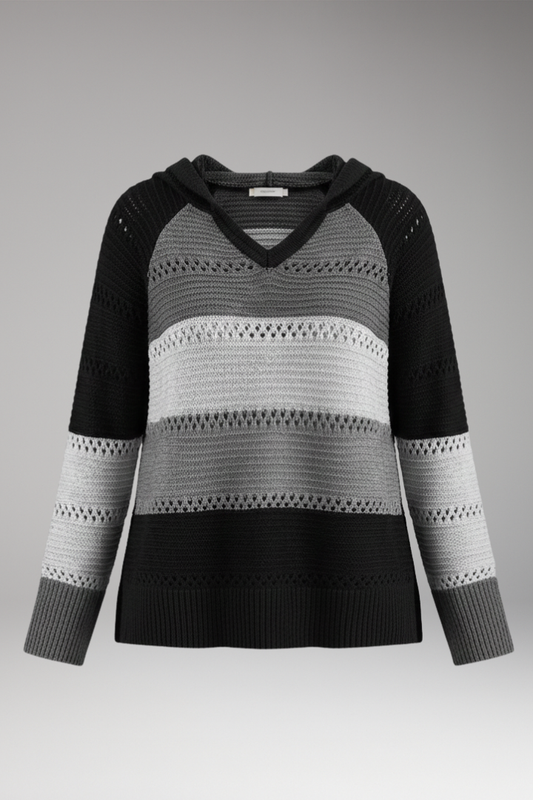 Women's V-Neck Hoodie Ribbed Hem - 
Fashinoza
