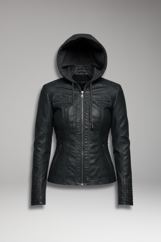 Women's Hooded Jacket Front Zip Closure - 
Fashinoza