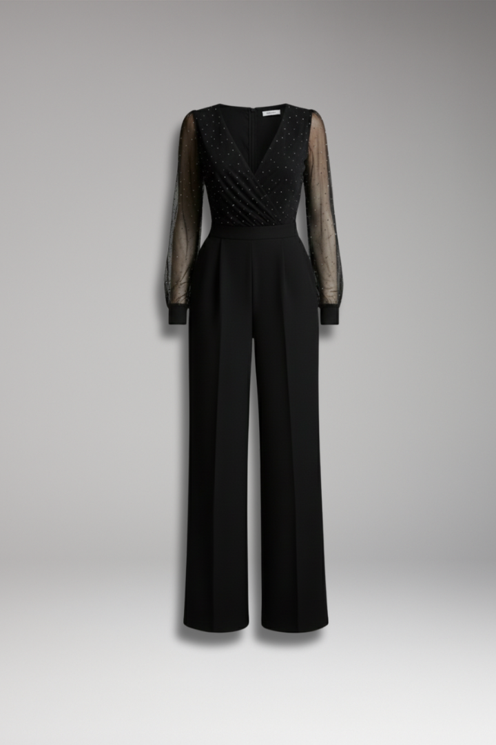 Women's Round Neck Straight Leg Jumpsuit - 
Fashinoza
