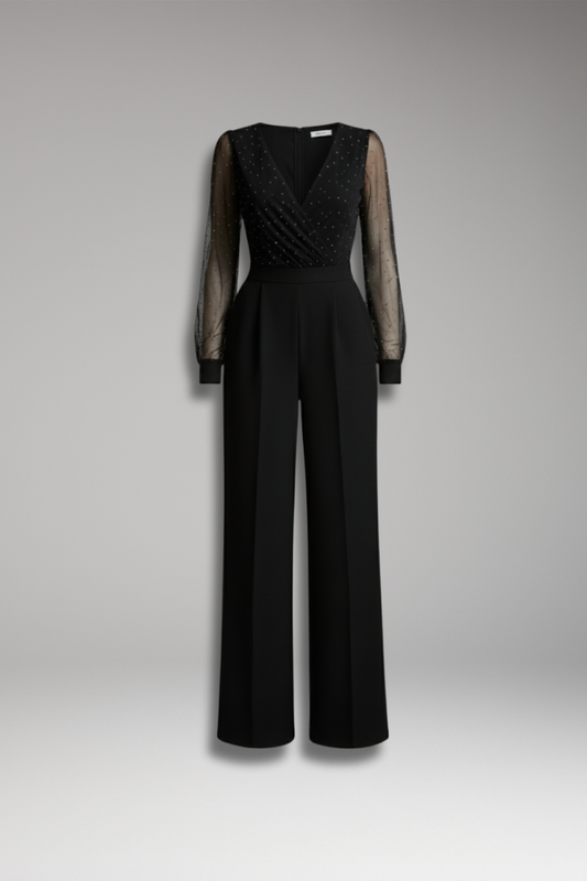 Women's Round Neck Straight Leg Jumpsuit - 
Fashinoza