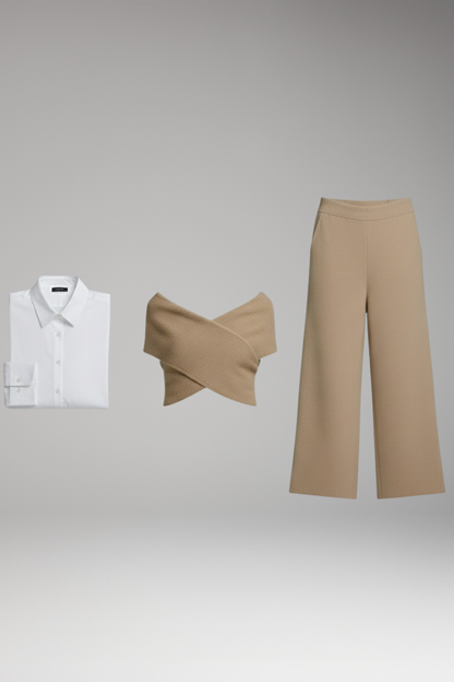 Women's Knit Crop Sweater Wide Leg Pants Set - 
Fashinoza