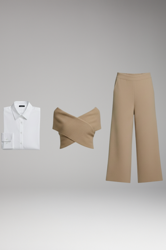 Women's Knit Crop Sweater Wide Leg Pants Set - 
Fashinoza