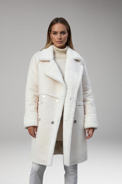 Women's Faux Fur Trim Long Coat Button Front