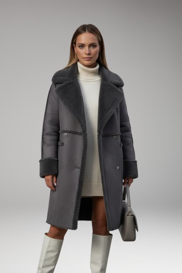Women's Faux Fur Trim Long Coat Button Front