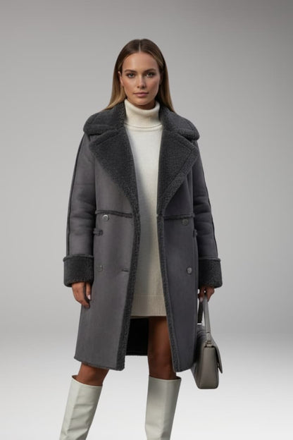 Women's Faux Fur Trim Long Coat Button Front