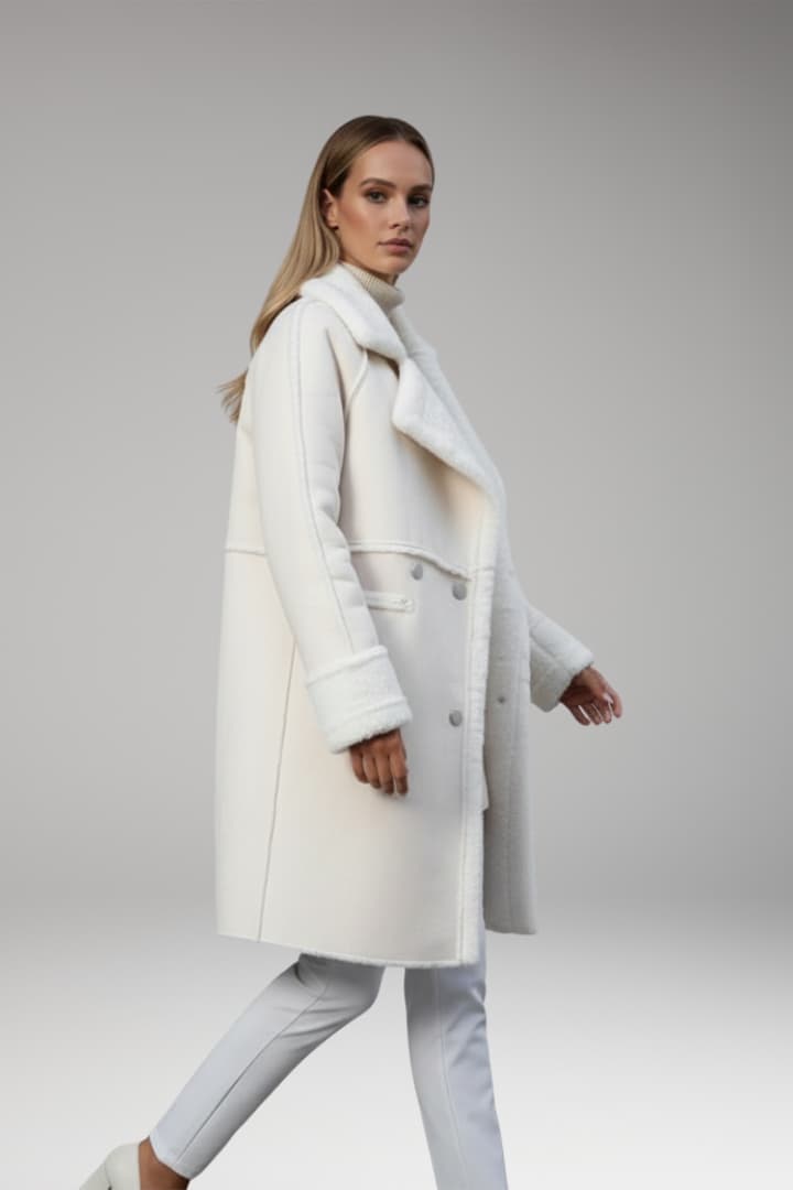 Women's Faux Fur Trim Long Coat Button Front