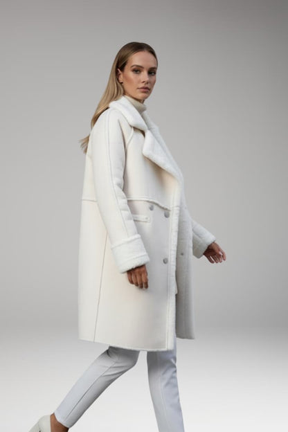 Women's Faux Fur Trim Long Coat Button Front