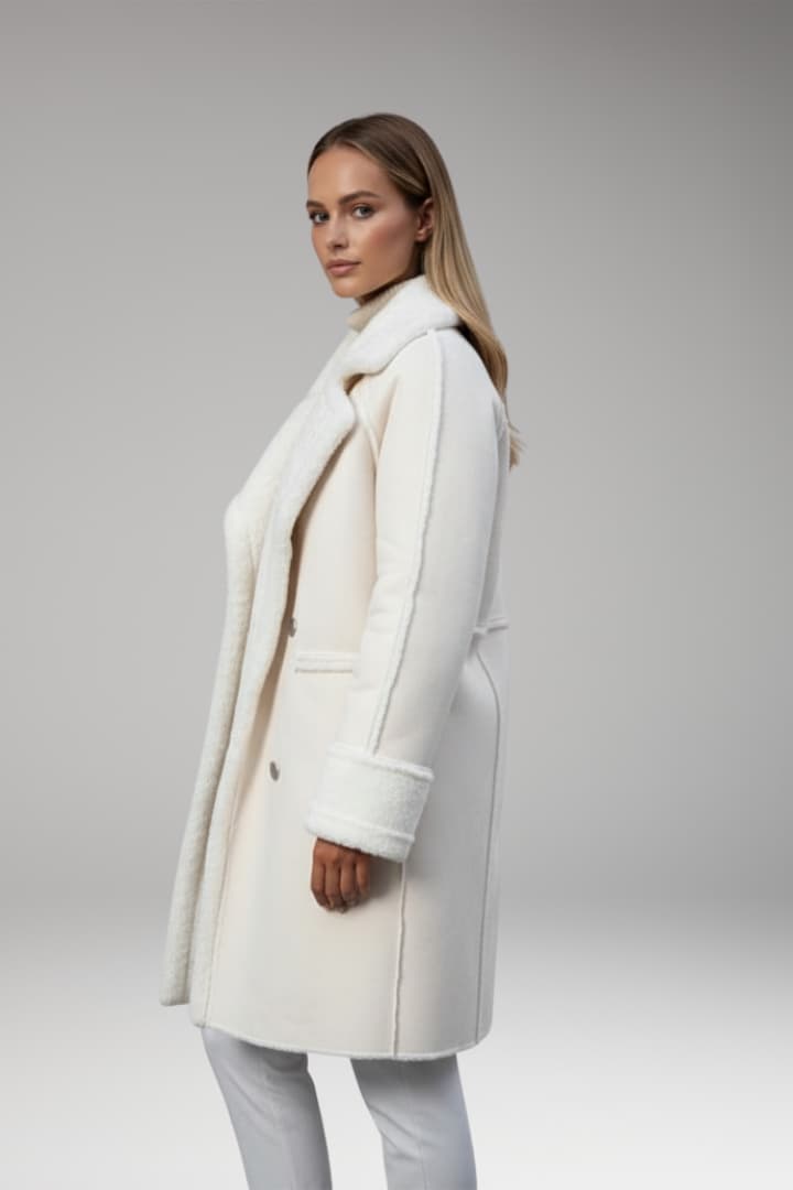 Women's Faux Fur Trim Long Coat Button Front