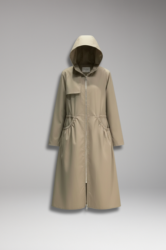 Women's Hooded Long Coat Front Zipper - 
Fashinoza