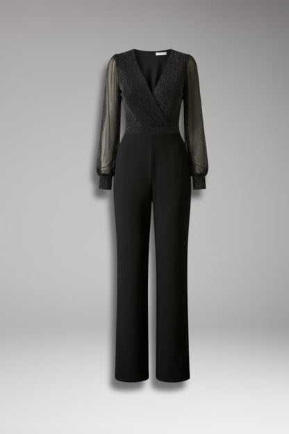 Women's Glitter Long Sleeve Jumpsuit Sheer - 
Fashinoza