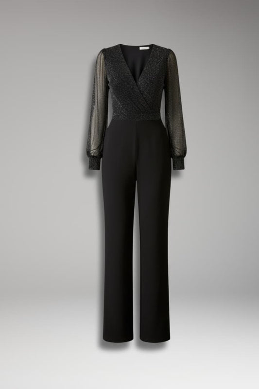 Women's Glitter Long Sleeve Jumpsuit Sheer - 
Fashinoza