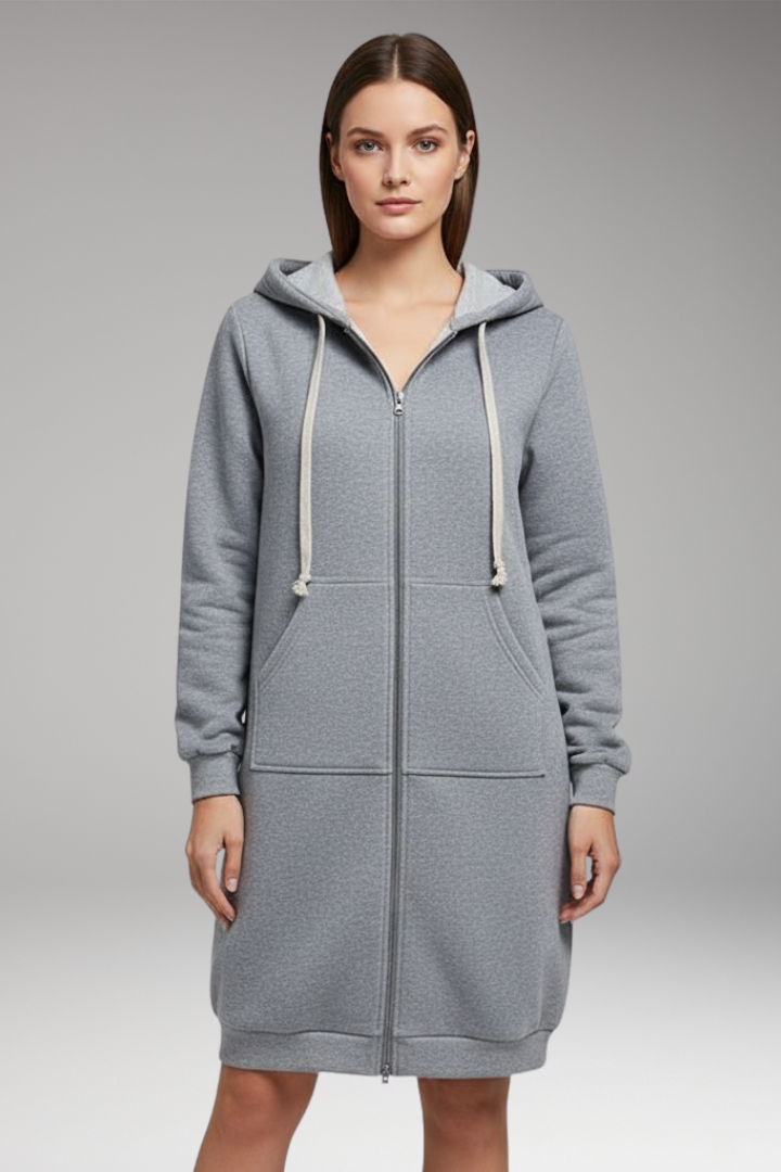 Women's Longline Zip Hoodie With Pockets