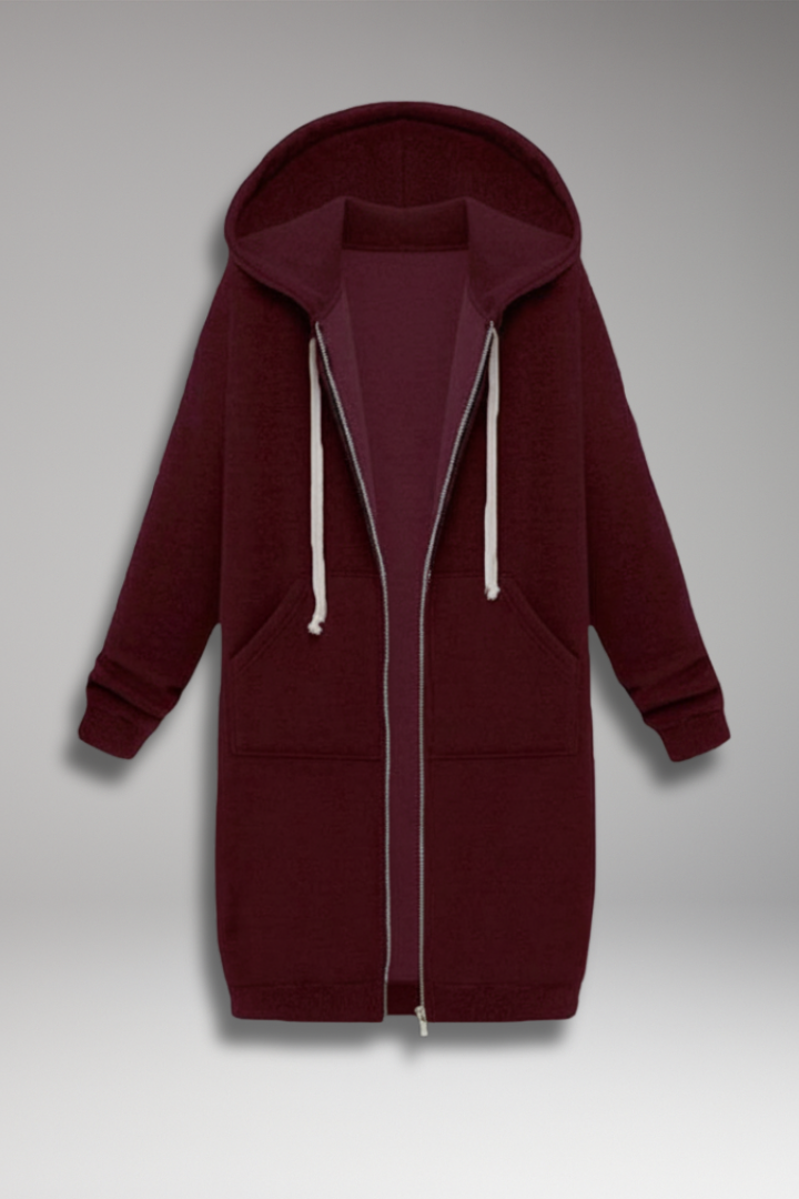 Women's Longline Zip Hoodie With Pockets - 
Fashinoza