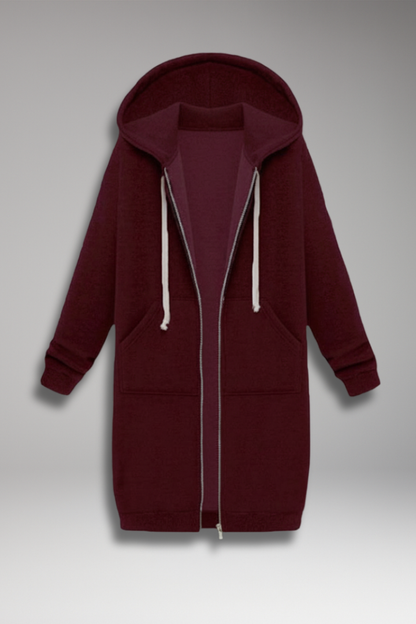 Women's Longline Zip Hoodie With Pockets - 
Fashinoza
