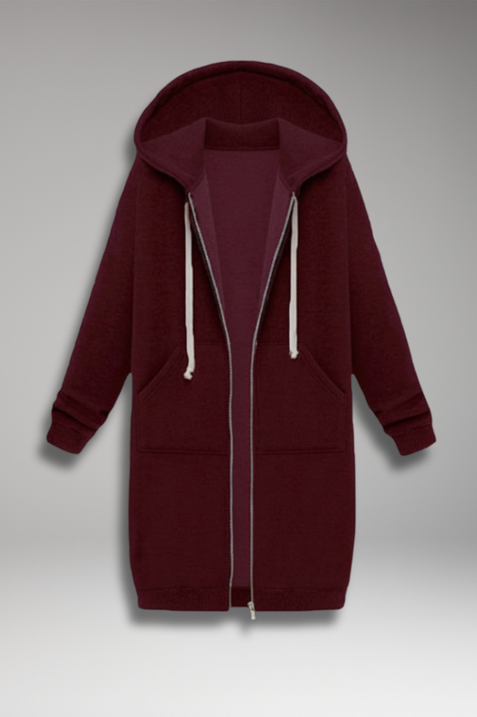 Women's Longline Zip Hoodie With Pockets - 
Fashinoza
