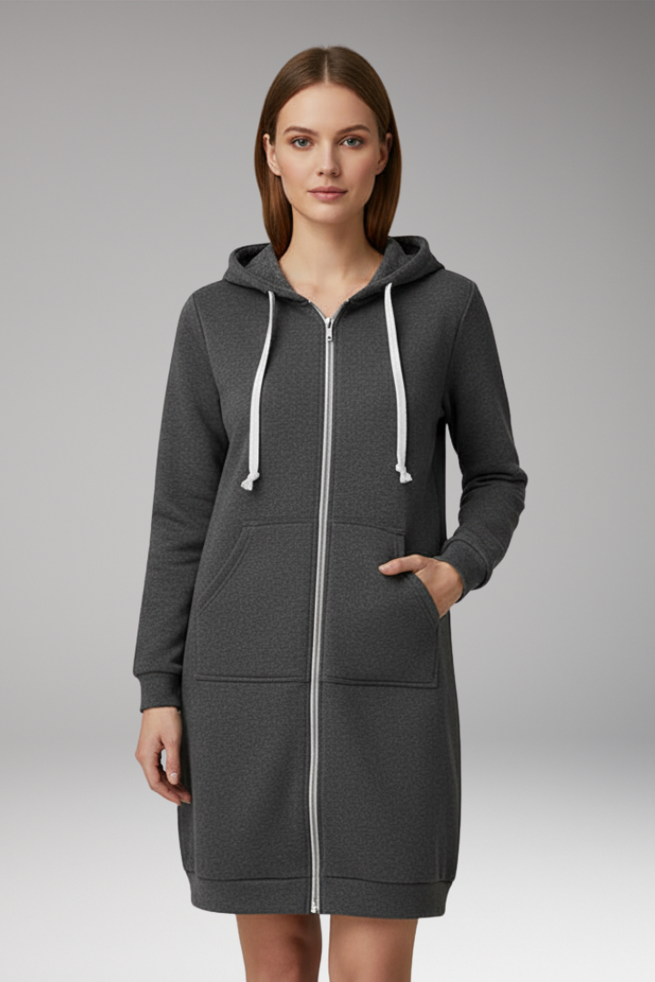 Women's Longline Zip Hoodie With Pockets