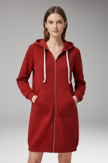 Women's Longline Zip Hoodie With Pockets