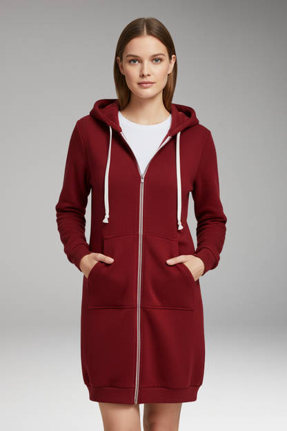 Women's Longline Zip Hoodie With Pockets