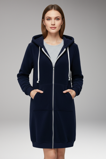 Women's Longline Zip Hoodie With Pockets