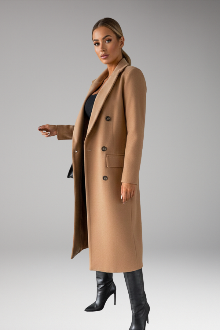 Women's Notched Lapel Overcoat Two-Row Button